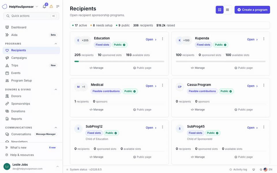 Animated walkthrough of the recipients table