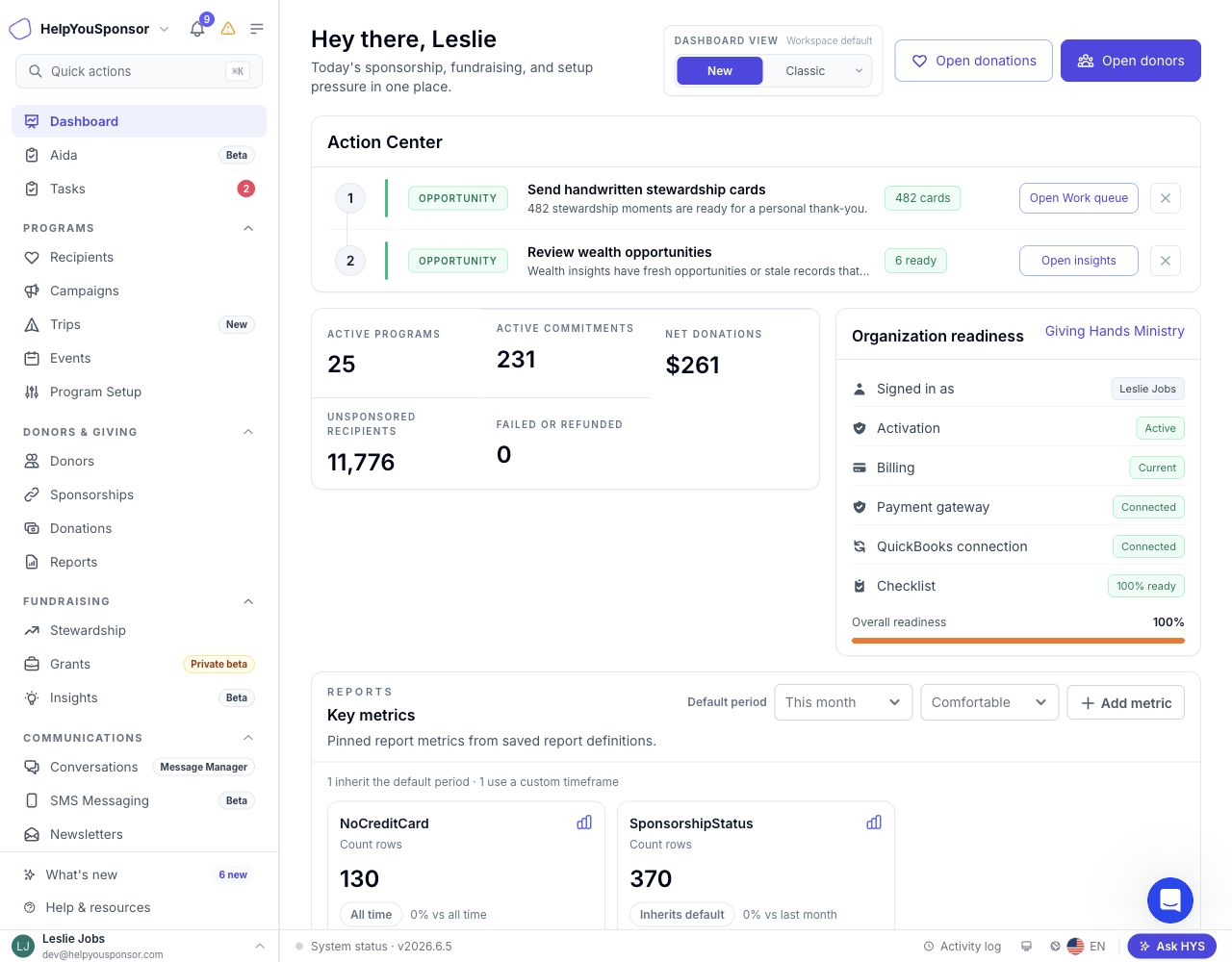 Main navigation menu in the admin dashboard.