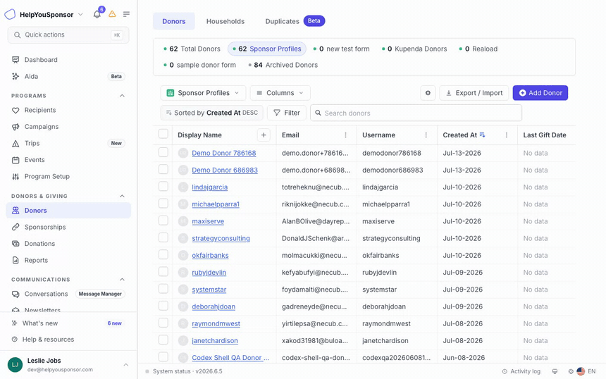 Animated walkthrough of the donor profile page